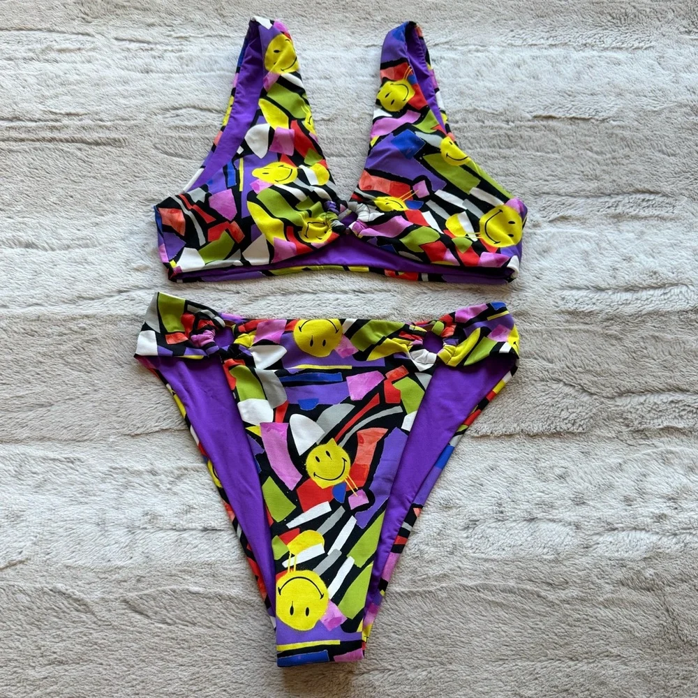 Maaji Smiledelic Talia Ring Front Bralette Bikini Top and Bottom Size M - Picture 4 of 7